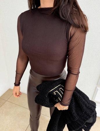 Czekoladowa dopasowana bluzka damska SKIN