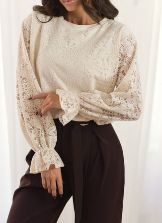 Kremowa błyszcząca koronkowa bluzka damska XANA ROMANTIC STYLE