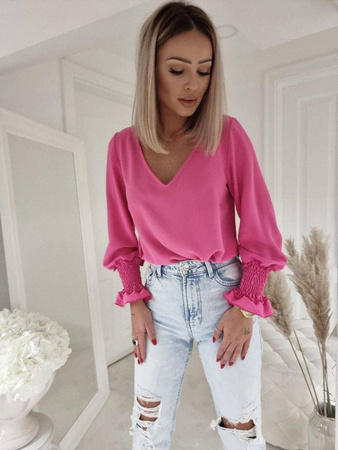 Różowa bluzka damska ze ściągaczami przy rękawach PINK ME