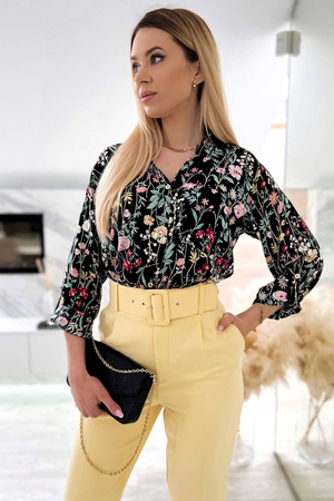 Czarna koszula damska w kolorowe kwiaty JOLIA