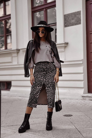 Brązowo czarna długa spódnica damska ołówkowa MILENA