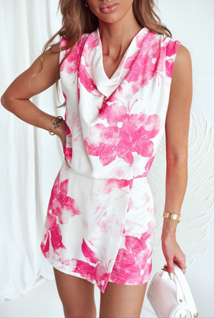 Biały kombinezon damski w różowe kwiaty FLOWER STYLE