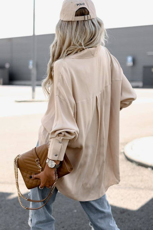 Beżowa satynowa luźna koszula damska SIMPLY CHOCO