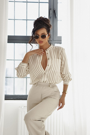 Ecru koszula damska w paski SOPHIE