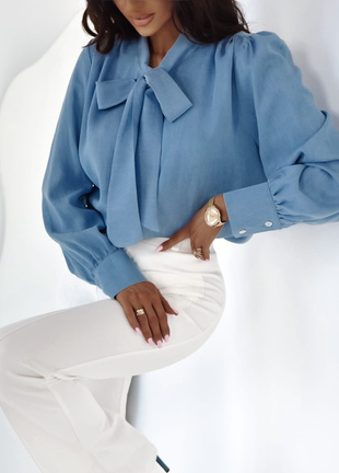 Niebieska  koszula damska z kokarda AMALFI