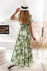 Biała długa sukienka damska w zielone kwiaty RAMONA