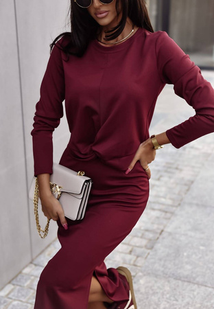 Bordowy komplet damski, bluzka i spódnica XANA DRESS