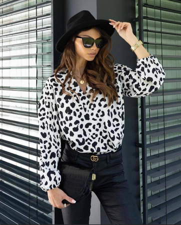 Wzorzysta koszulowa bluzka damska z długim rękawem ARIENNE