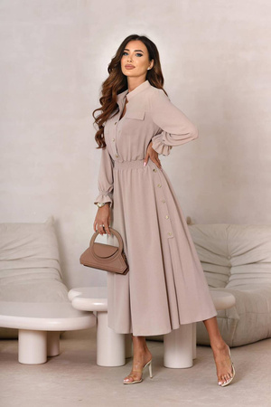 Beżowa długa sukienka damska BILBAO