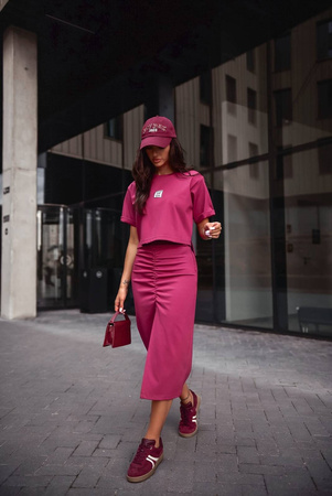 Bordowy komplet damski, bluzka i spódnica SELF LOVE