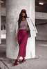 Bordowa  długa spódnica damska z rozcięciem z przodu ANNA