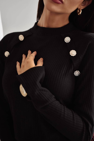 Czarna dopasowana bluzka damska z ozdobnymi guzikami PINKO