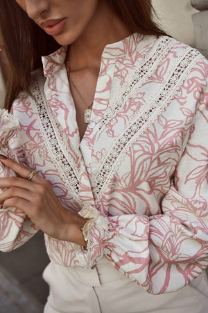 Ecru koszula damska w różowy print CELINE