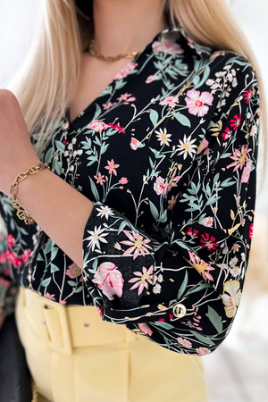 Czarna koszula damska w kolorowe kwiaty JOLIA