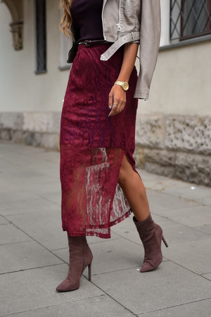 Bordowa  koronkowa   spódnica damska  PULIA