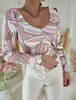 Kolorowa elastyczna dopasowana bluzka damska w pastelowe liście VENEZIA