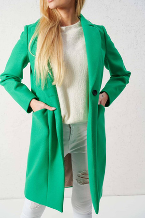 Zielony długi płaszcz damski zapinany na guzik LALOUS GREEN