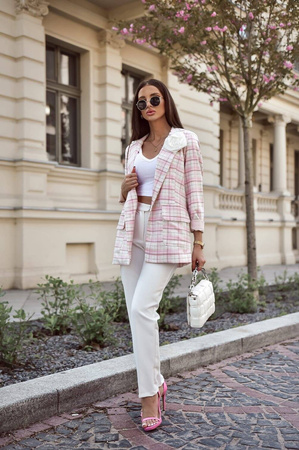 Różowo-Beżowy żakiet damski w kratę XANA BEIGE