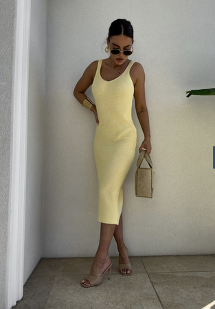 Żółta dopasowana dzianinowa sukienka damska SAONA