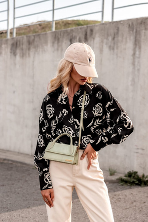 Czarna luźna koszula damska w kwiaty SIMPLY STYLE