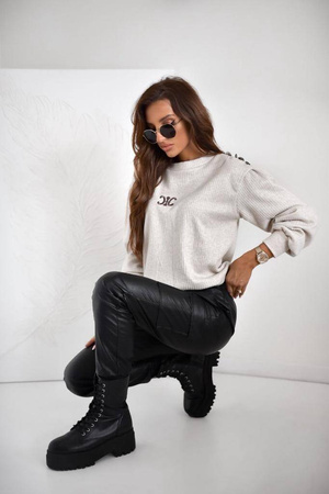 Jasnobeżowa bluza damska w prążki ALEKSA