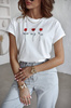 Biały T-shirt damski z ozdobną różą RED ROSESS