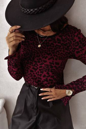 Bordowo-czarna  dopasowana bluzka damska  w zwierzecy print MELANIA