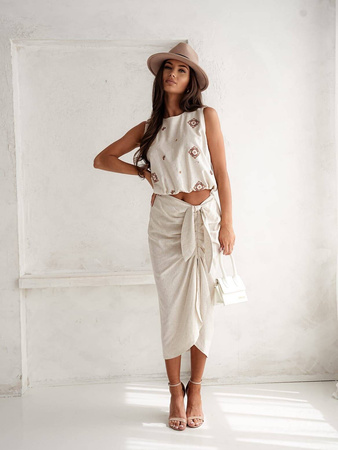 Beżowa lniana spódnica damska MILAGROS