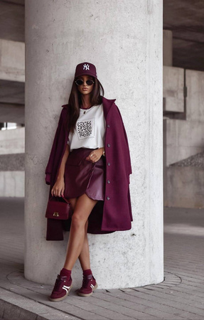 Bordowe szorty damskie spódnico-spodenki z eko skóry GOYA