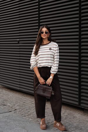 Beżowo brazowa bluza damska w paski VIKI