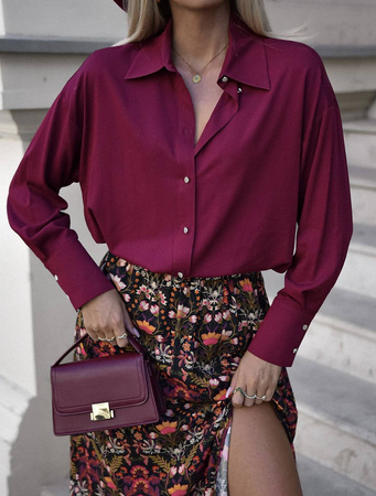 Bordowa luźna koszula damska w kwiecisty print SIMPLY