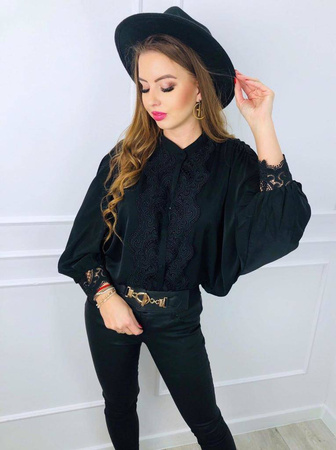 Czarna oversizeowa koszula damska z haftowanym zdobieniem przy guzikach ANGEL SHIRT