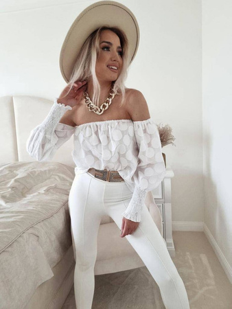 Biała bluzka damska hiszpanka w kropki BY DOTS