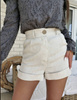 Beżowe lniane krótkie spodenki damskie CASH