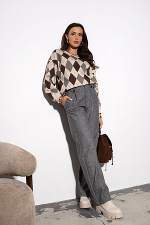 Brązowo szara bluza damska w rąby SISI