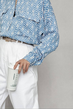 Niebieska luźna koszula damska we wzory SIMPLY