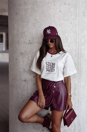 Bordowe szorty damskie spódnico-spodenki z eko skóry GOYA