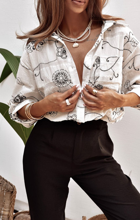 Biała bawełniana haftowana koszula damska MILANO