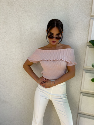 Różowa dopasowana bluzka dzianinowa z dodatkiem kaszmiru ROZENEK