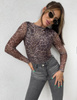 Brązowo-Czarna dopasowana   bluzka damska GEPARD   SKIN  
