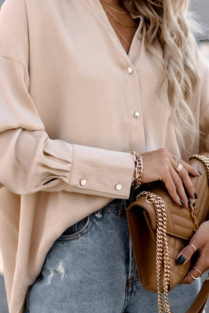Beżowa gładka luźna koszula damska SIMPLY CHOCO