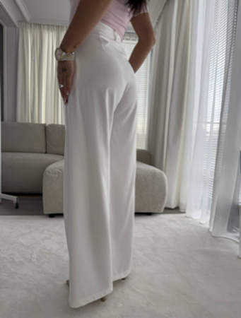 Białe eleganckie szerokie spodnie damskie SIMPLE