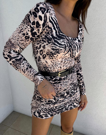 Czarno- beżowa elastyczna dopasowana bluzka damska w zwierzecy print MODENA