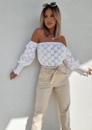 Biała bluzka damska hiszpanka w kropki BY DOTS