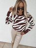 Biało-brązowy sweter damski z motywem zebry z dodatkiem kaszmiru ZEBRA STYLE