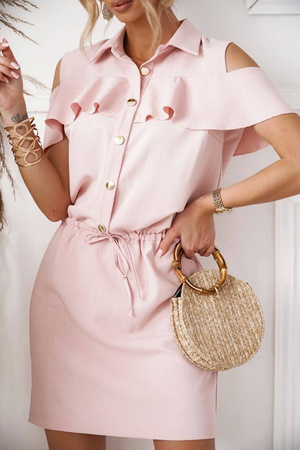 Pudrowo-różowa sukienka damska szmizjerka z odkrytymi ramionami MAY