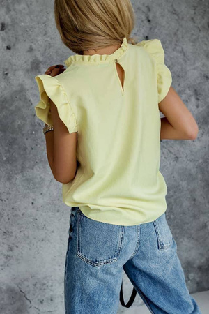 Żółta bluzka damska z falbaną przy szyi i na rękawach SIMPLY SUNNY