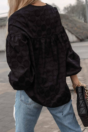 Czarna bluzka damska w kropki z wiązaniem pod szyją SIMPLY WHITE DOTS