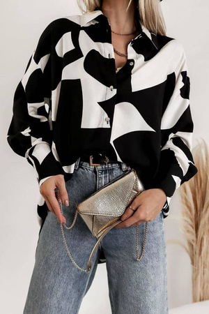 Czarno- biała oversizowa koszula damska w ciekawy print FERRERO