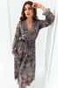 Wzorzysta długa sukienka damska z wiązaniem w pasie MILENA